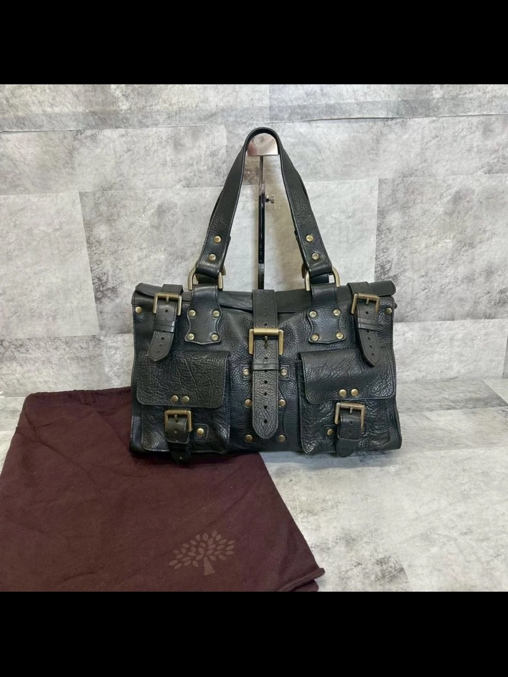 Mulberry Black Pebbled Leather Buckle Satchel with Brass Hardware - Picture 2 of 11